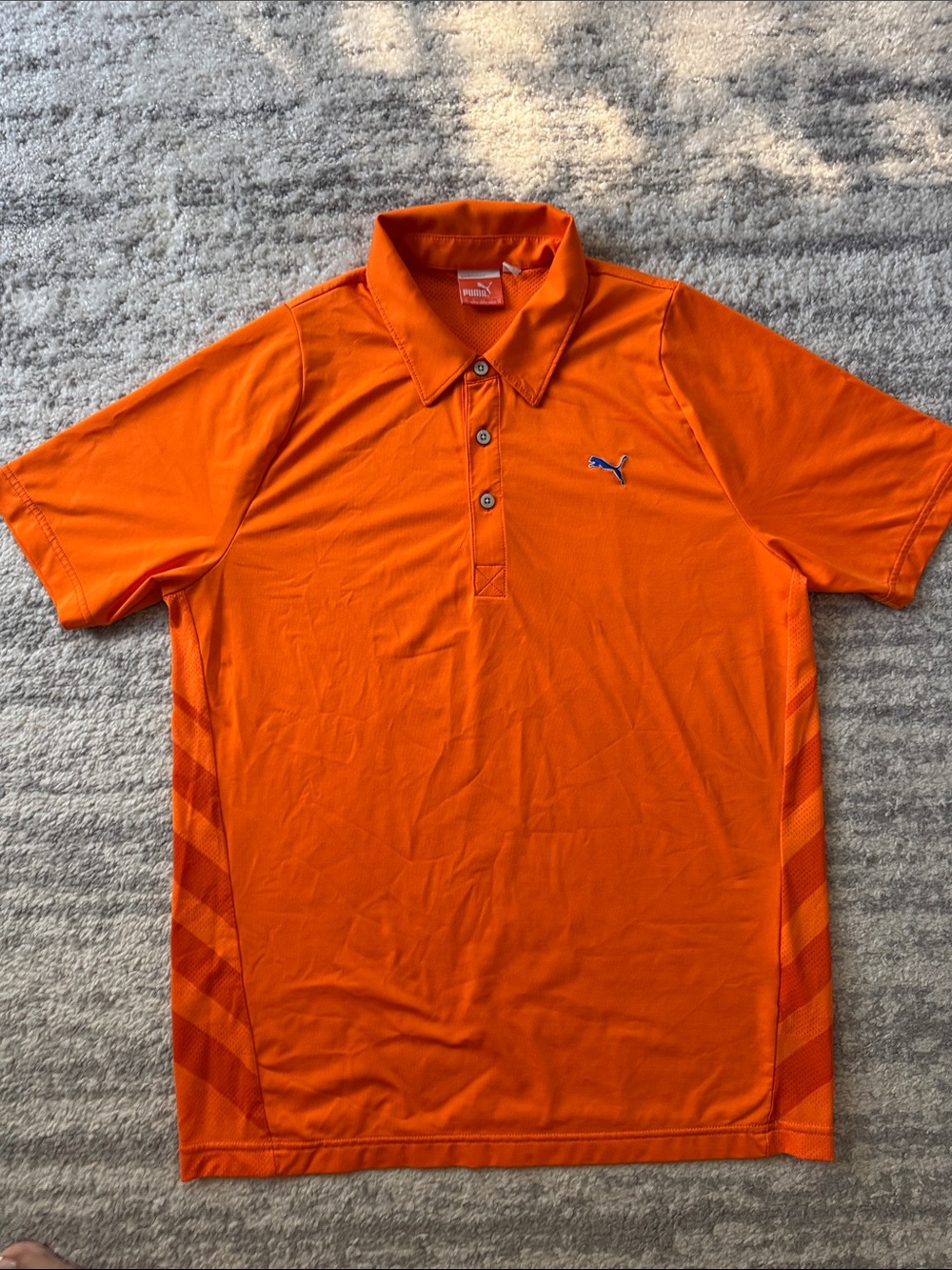 Puma Men's Bright Orange Polo Shirt with Blue Logo